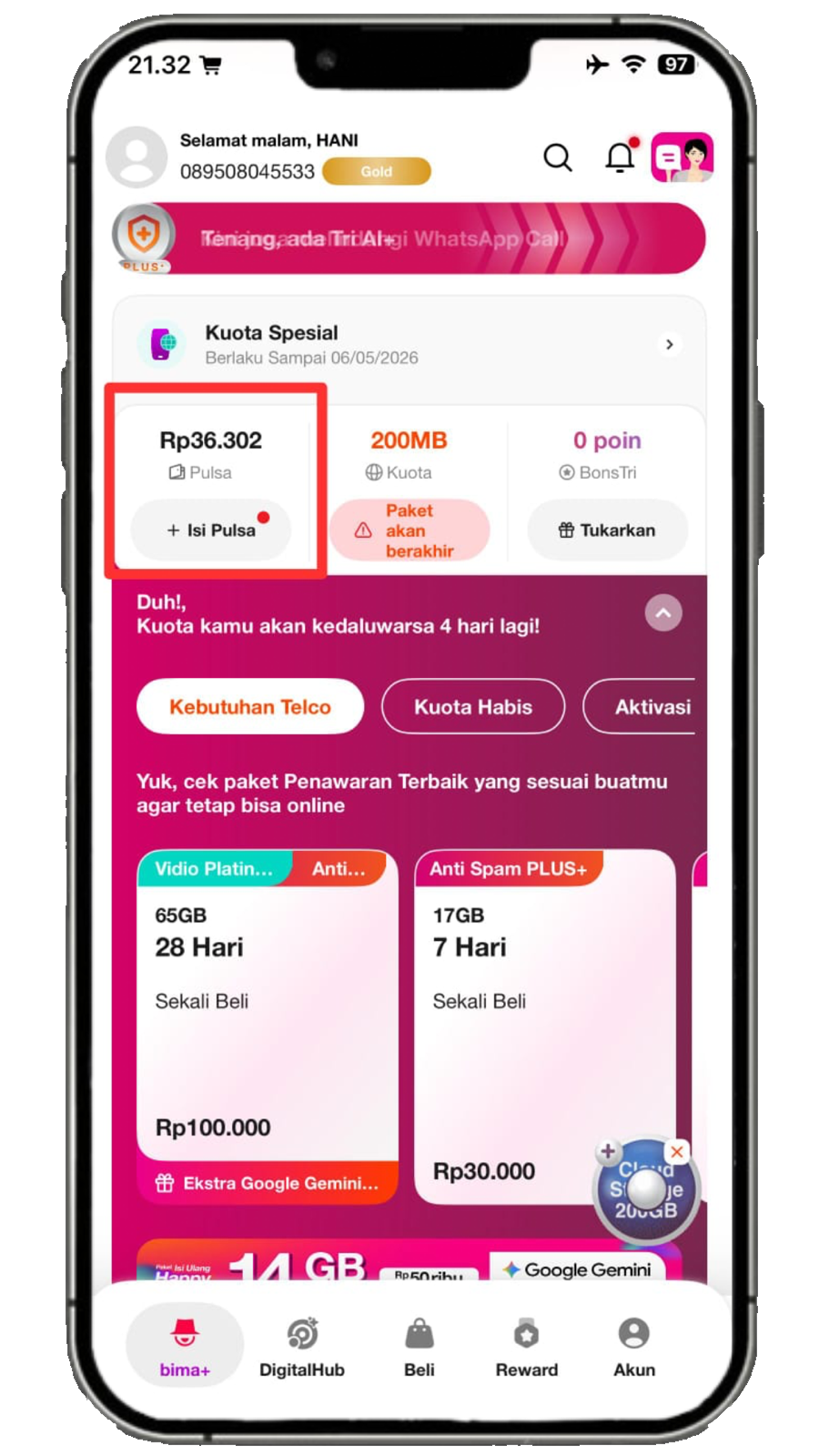 Langkah 1 - Buka Menu Isi Pulsa