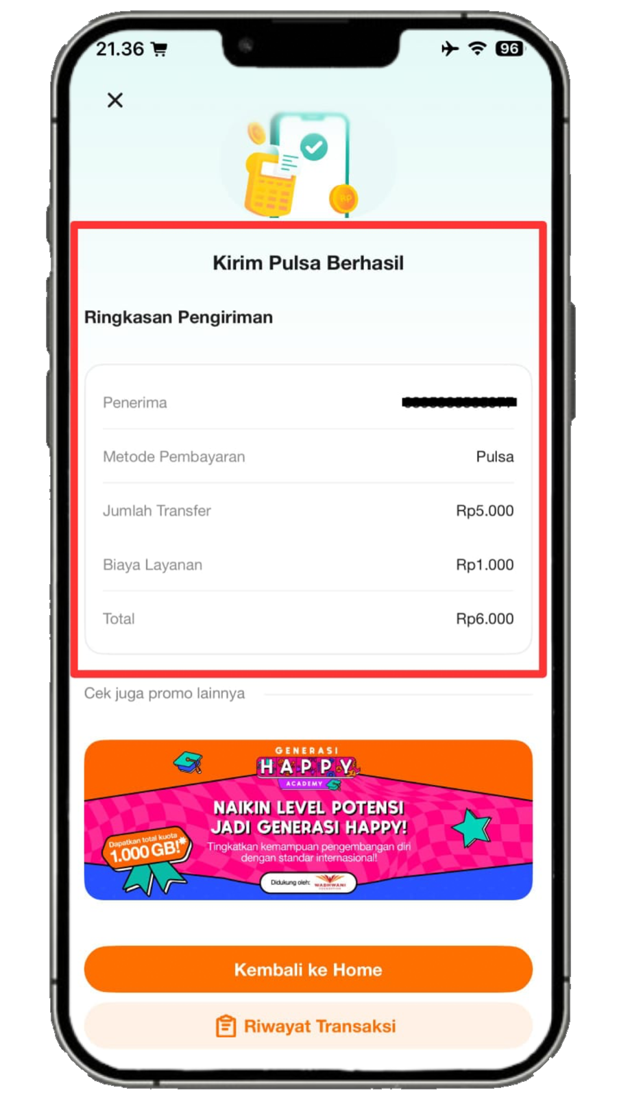 Langkah 6 - Cek Status Kirim Pulsa Berhasil