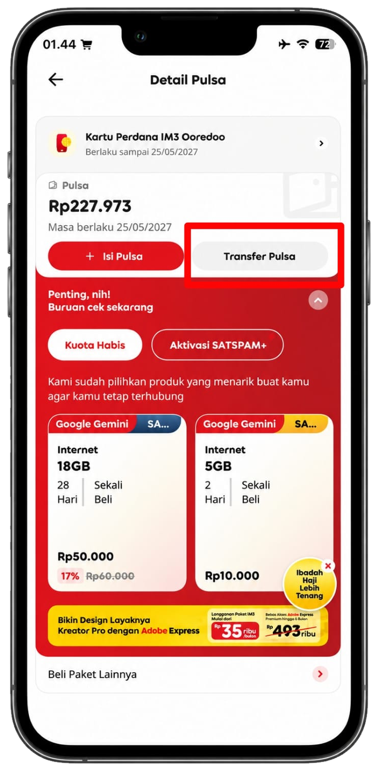 Langkah 2 - Pilih Transfer Pulsa