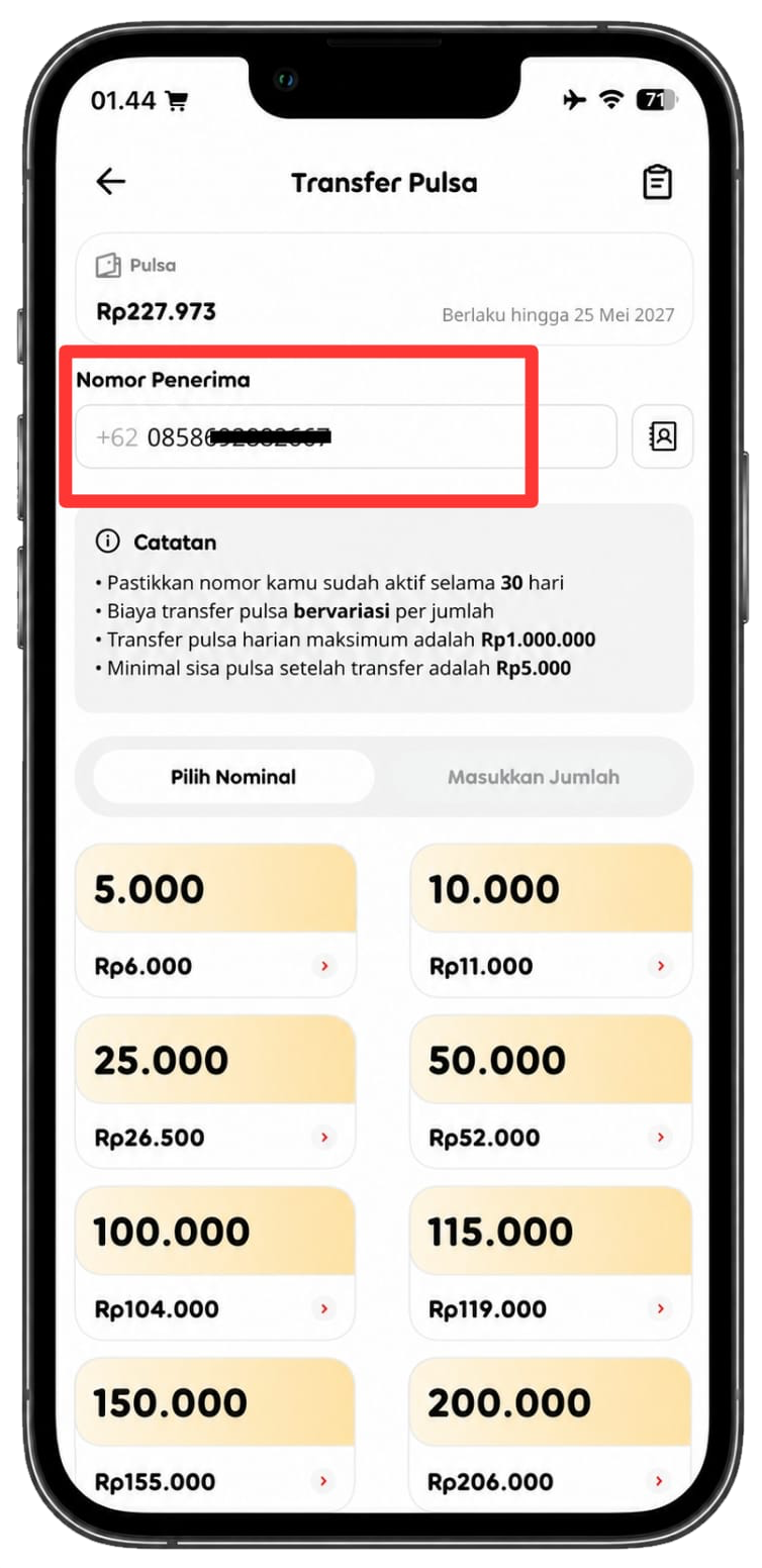 Langkah 3 - Isi Nomor Tujuan