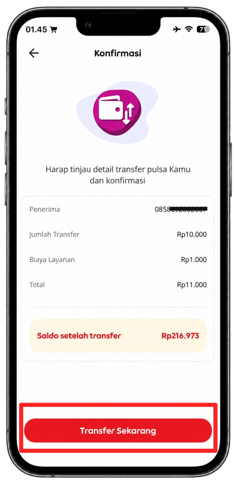 Langkah 4 - Konfirmasi lalu Tap Transfer Sekarang