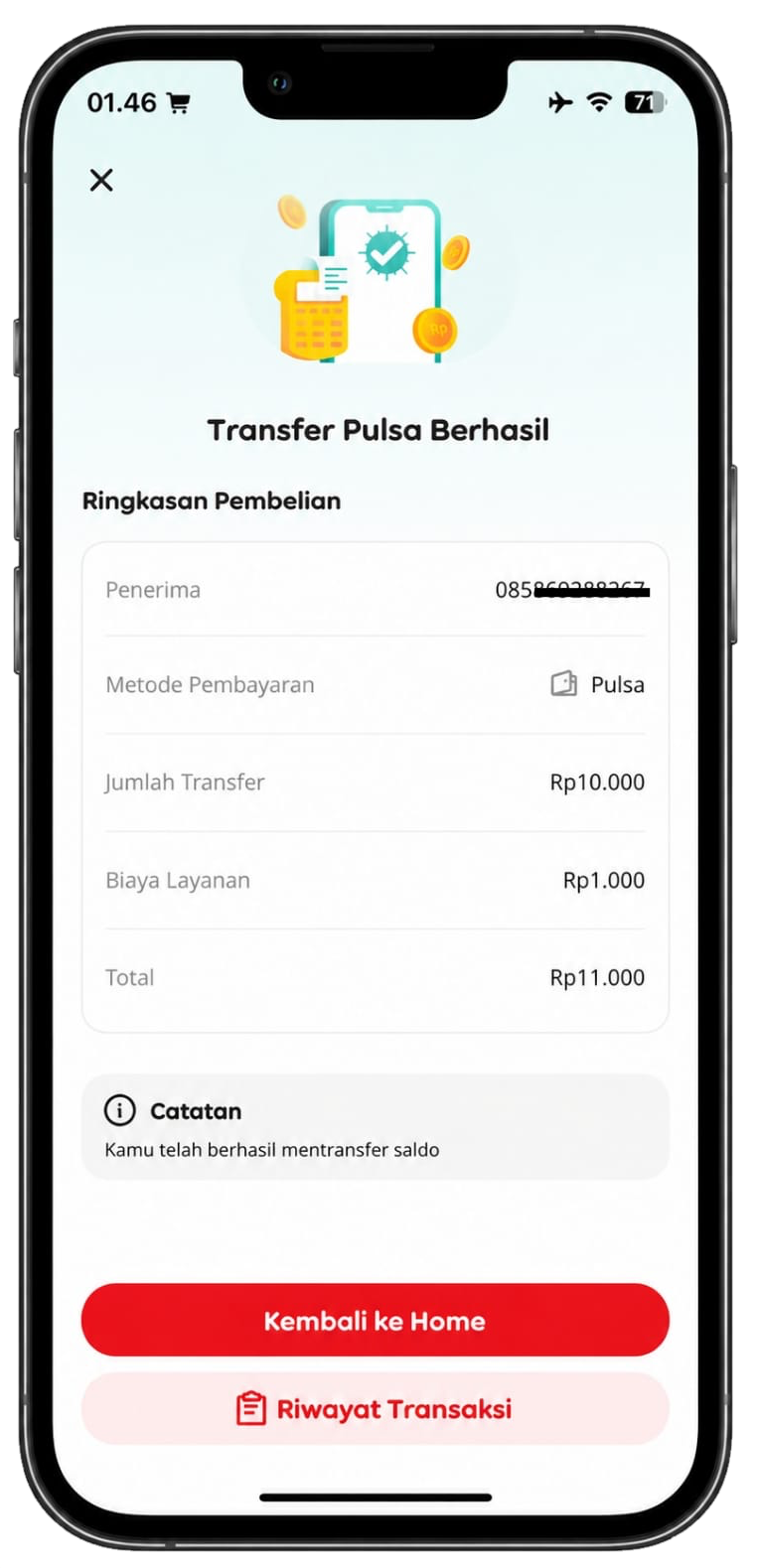 Langkah 6 - Cek Status Transfer Berhasil