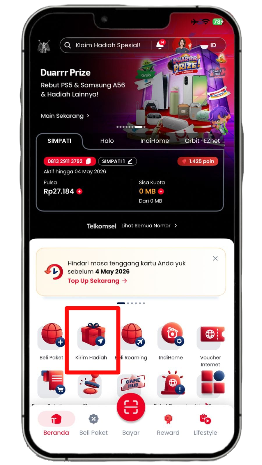 Langkah 1 - Pilih Menu Kirim Hadiah