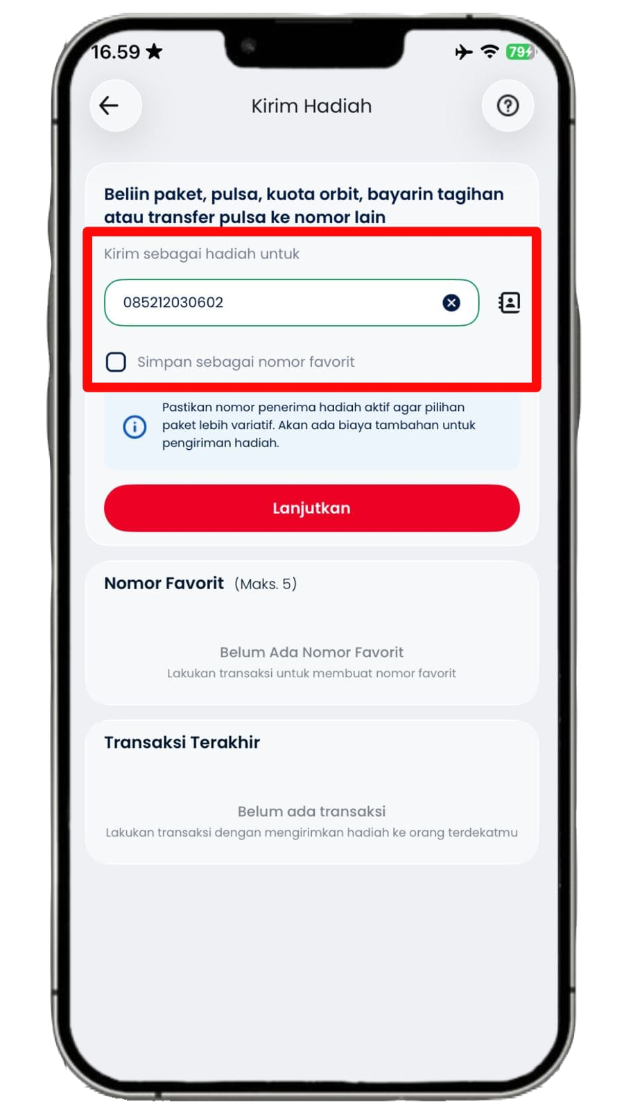 Langkah 2 - Isi Nomor Penerima
