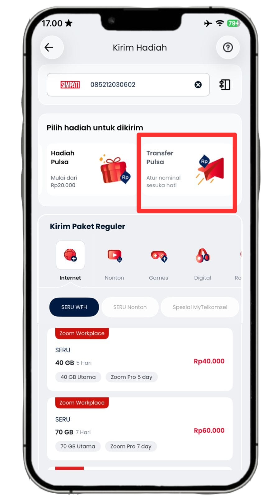 Langkah 3 - Pilih Transfer Pulsa