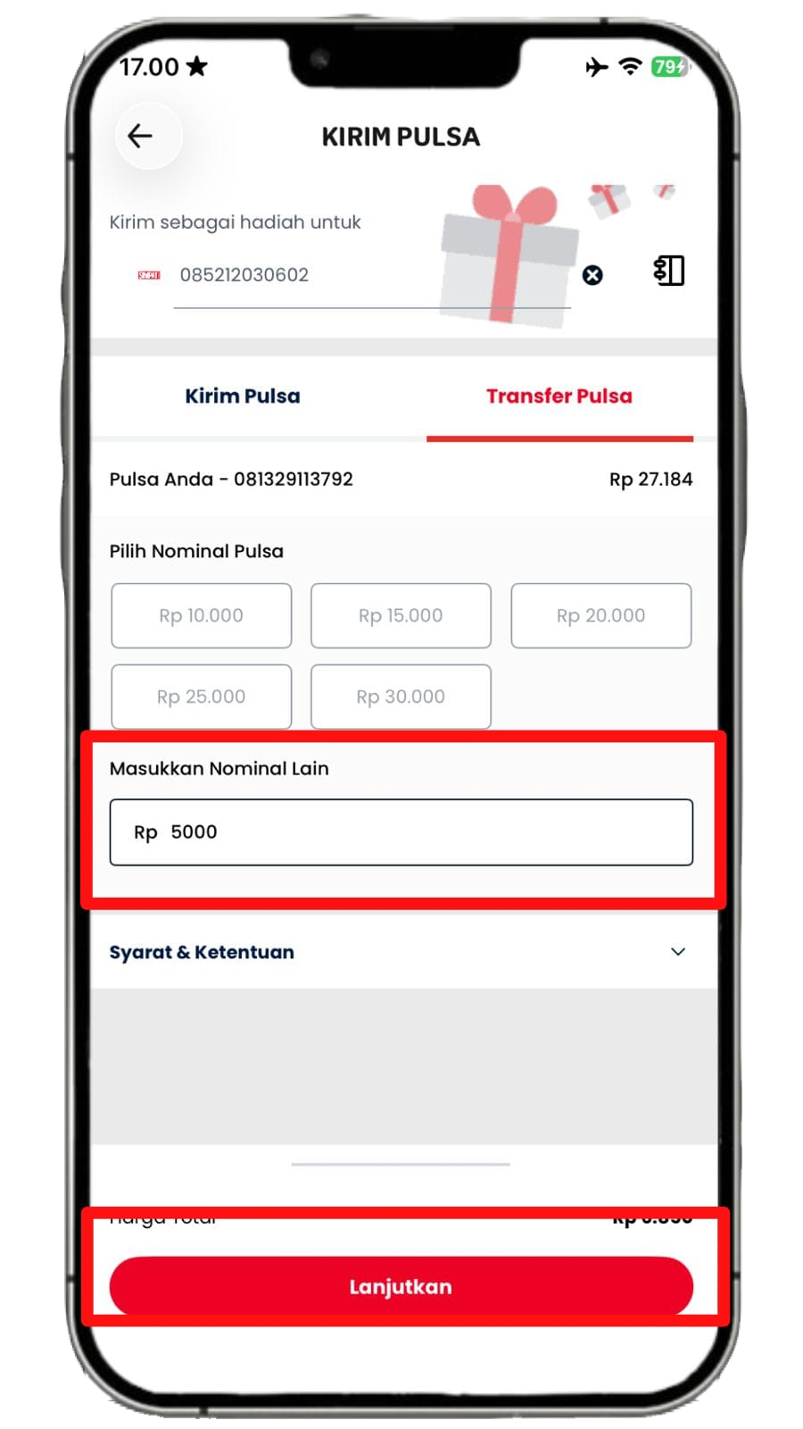 Langkah 4 - Masukkan Nominal Transfer